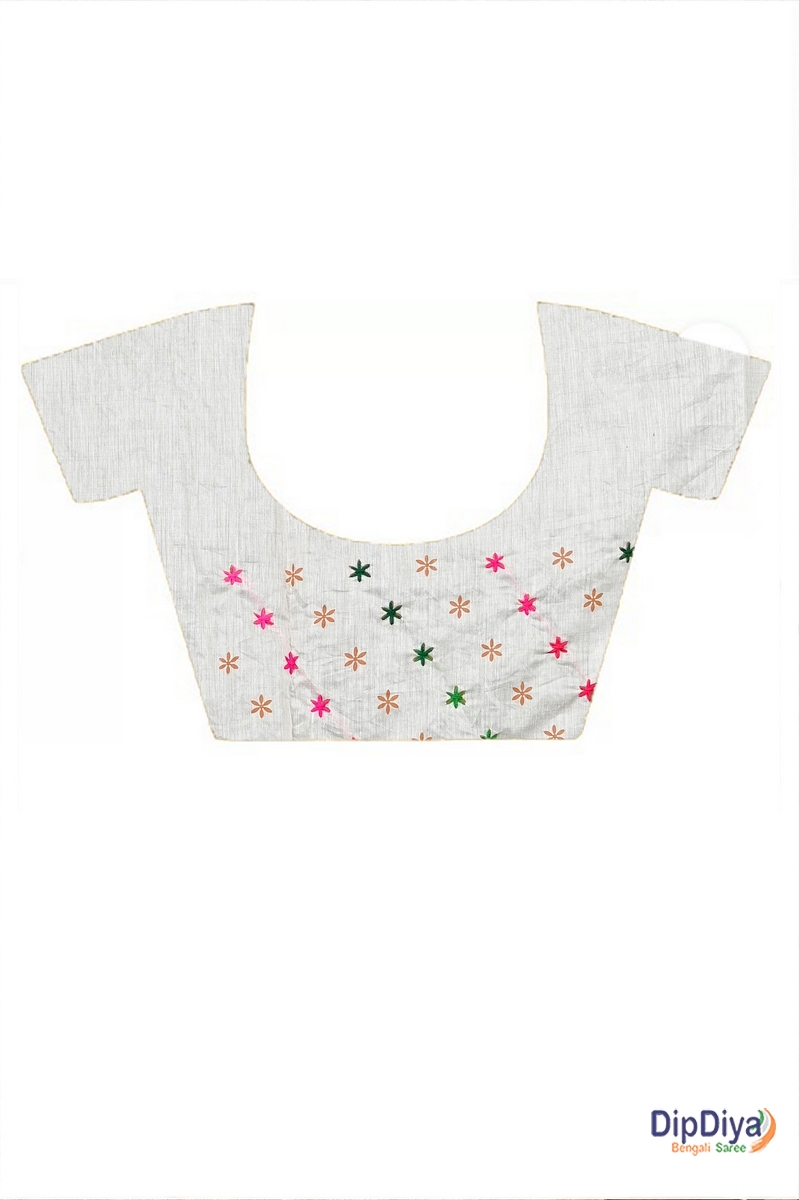 White Cotton Varitikath Kantha Stitch Saree (594)